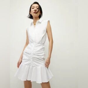 NWT VERONICA BEARD Bell Button Down Ruched White Dress | Size 4